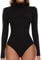 SHAPERIN Body Langarm Damen Rollkragen Bodysuits Oberteil Tanga Leotards Overall Elegant Langarmbody Schwarz M