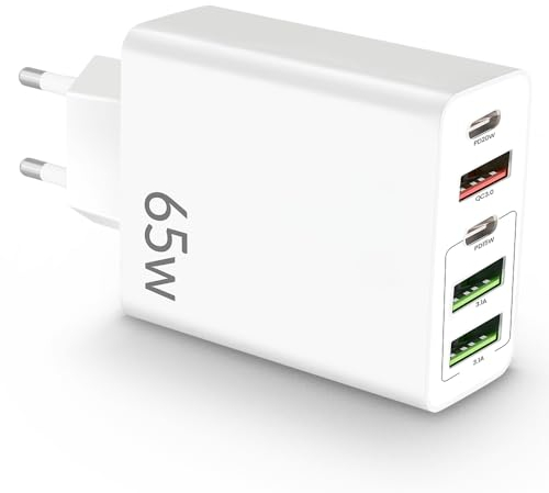 65W Cargador USB C,5 Puertos USB C Carga Rápida, 5 en 1 Bloque de Carga Dual PD+QC,Carga Rapida Multiple para iPhone 15/14/13/12/11/Pro MAX/XS/iPad,MacBook Pro/Air,Samsung Galaxy,Huawei,Google