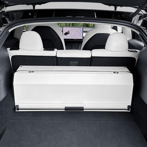 XCF Car Trunk Suv Organizer for 2022-2023 Tesla Model Y (5-Seater), Leather Sturdy Trunk Storage Bin Box, Compartment Foldable Organizer with Lid and Push-pull Handle, White