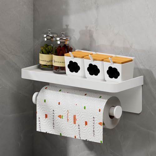 Estante para toallas de papel de cocina, soporte para toallas de papel de cocina montado en la pared con estante, colgador de papel colgante para cocina, baño organizador (B)