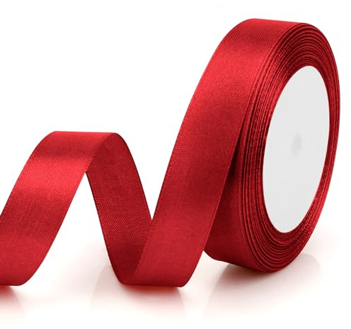Geschenkband Rot Satinband Rot 20mm, 23m Gurtband Schleifenband für Hochzeit Deko Tischband Red Band Weihnachtsgeschenke Satinbänder Festival Bänder Gurtbänder Seidenbänder Party Deko Weihnachtsbaum