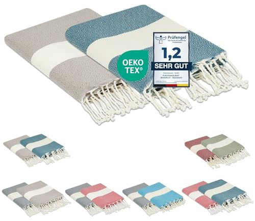 furora HOLIDAY Telo Mare (2 pezzi) Grande, cotone 100x200 cm | Telo Spiaggia antisabbia | Asciugamano Mare Fouta, frange e angoli, Pareo Donna Uomo Ragazzi | Pic Nic Beach Towel Coperta, lungo leggero