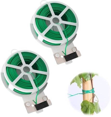 TYVOM 2 Rolls Garden Wire Ties, 50 m Plant Twist Tie Wire Plant Support Ties with Dispenser and Cutter for Gardening, Tomato, Vines, Shrubs and Flowers, Great for Organising, DIY Craft Projects