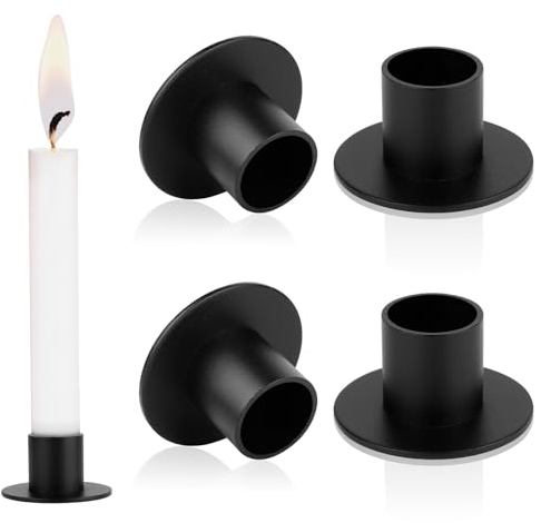 4 Stück Kerzenständer, Schwarze Kerzenhalter Stabkerze, Metal Stabkerzenhalter, Stabkerzen Halterung, Adventskranz Halter für Kerzen, Halloween Dekoration