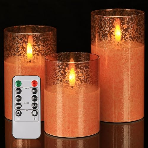 SNUGBLAKI Flameless Candles with Remote, 3D Wick Realistic LED Candles Flickering, Real Wax in Glass Orange Fake Candles for Wedding Party Festival Home Decor Gifts