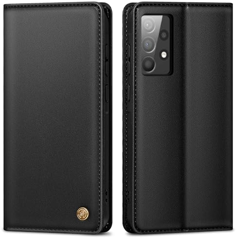 Handyhülle für Samsung Galaxy A52S, Premium Lederhülle Schutztasche Mit Kartenfach, Standfunktion und Klappbar Flip Case für A52, Schwarz