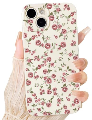 NITITOP Coque pour iPhone 14 Plus Fleur Mignonne pour Femmes Filles Floral Rose Conception Vintage Antichoc Doux Mince TPU Mode Couverture de Protection - Rose