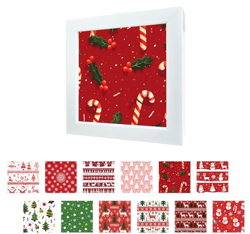 Yootiko 3D Bilderrahmen zum Befüllen,Led Bilderrahmen Tief 18x18 cm Beleuchteter Objektrahmen mit Licht,12pcs DIY Weihnachtsmuster,Weiß Rahmen für Objekte Andenken Blumen Foto Geschenk für Weihnachten
