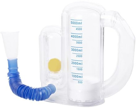 qofezuey Dispositivo de ejercicio pulmonar para ancianos, espirómetro de incentivo, 5000 ml, medición de volumen con indicador de caudal, entrenador de respiración profunda para estudiantes y niños,