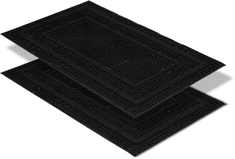 Wetterfeste Fussmatte aussen rutschfest - Schwarz loop 2er Set 45 x 75 cm | Schmutzfangmatte Outdoor Türmatte für Eingangsbereich Schmutzabweisende Fußmatte strapazierfähig Fußabtreter moderne Designs