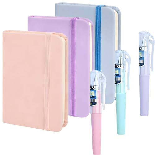 MXHBSTP 3Pcs Pocket Notebook, Small Notebook Journal with Pen A7 Small Notebook Notepad Pocket Size A7 Mini Pocket Size Notepad Journal Notebook Cute Note Book Note Pads, Pink, Purple, Blue