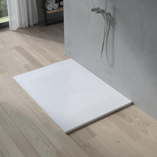 AQUABATOS SMC Duschwanne 140x100 cm Weiß Eckig Quadratisch Duschtasse Duschbecken Brausewanne Brausetasse Rutschfest Bodengleich Ebenerdig Steinoptik Schieferoptik (Ablaufgarnitur nicht Inklusive)