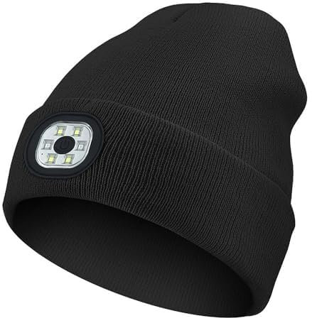 TRIXES Leucht-Beanie-Mütze – wiederaufladbare USB-LED-beleuchtete Mütze – Schwarze elastische Unisex-Mütze