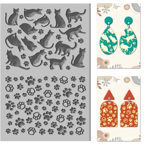 CHGCRAFT Katze Polymer Ton Textur Folie Katze Klaue Textur Stempel Stück Ton Textur Patch Gummi Modellierung Silhouette Matte Textur Folie Polymer Ton Schmuck und Ton Ohrringe Werkzeuge