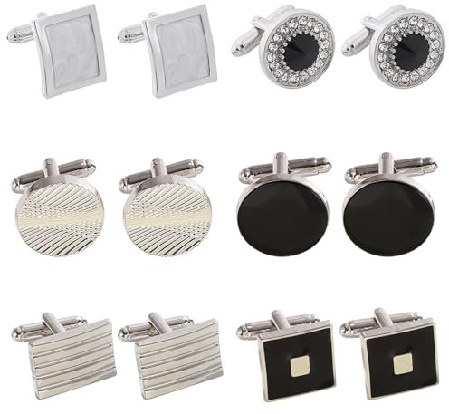 DKDDSSS 6 Paar Manschettenknöpfe Herren, Herren Personalisierte Manschettenknöpfe, Klassische Hochzeit Business Vintage Hemd Manschettenknöpfe, für Anzug Hemd Hochzeit Business (Schwarz und Silber)