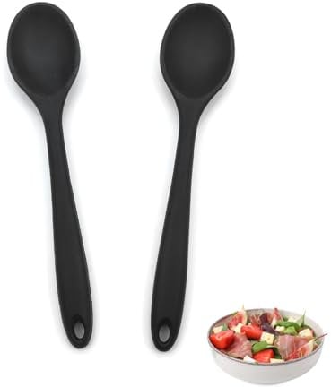 2Pcs Silicone Spoon Black Nonstick Kitchen Cooking Spoon for Stirring Scooping Kitchen Cooking Use