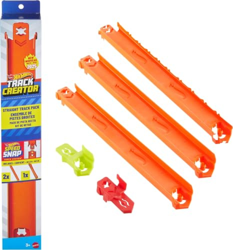 Hot Wheels Rollbahn Set, Track Builder Pack, 30 cm einfach zusammensteckbare Flachbahn: 2 gegossene und 1 Flexible 30 cm Streckenteile und 2 Adapter JDW41