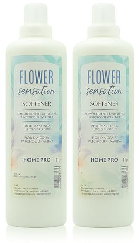 HOME PRO - Kit 2 Ammorbidenti Profumati Professionali 1L | Ultra Concentrati Fino a 80 Lavaggi | Profumo Lungo Fior d’Acqua, Patchouli e Ambra | Per Lavatrice e Bucato a Mano - Made in Italy