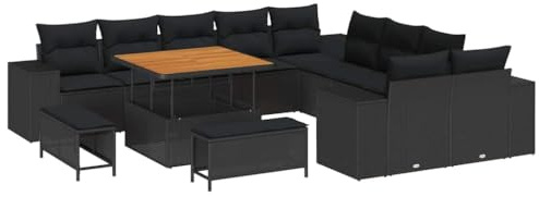 vidaXL Garten-Sofa-Set 13 pcs Schwarz Poly-Rattan, Garten- und Terrassenmöbel, modernes Outdoor-Sofa-Set, Luxus-Lounge für entspannte Stunden