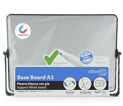 Office Box Doppelseitiges Whiteboard, extra weiß, magnetisch, mit verstellbarem Fuß aus Aluminium und Rahmen, aus solidem MDF, ideal für Zuhause und Büro, inklusive magnetischem Radiergummi (Größe A3