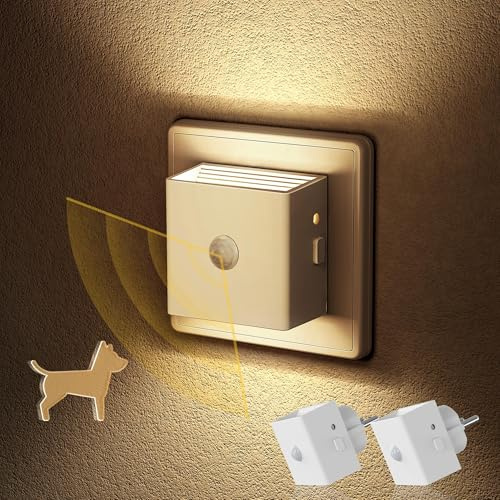 Emeritpro Enchufe de luz nocturna con detector de movimiento y sensor crepuscular (3 niveles de brillo, modo automático opcional/encendido/apagado), 1 W, luz nocturna LED para dormitorio, pasillo