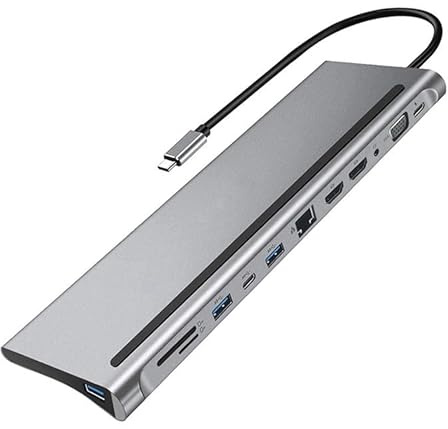 ARA INDIA USB C Docking Station 12-in-1, Dual HDMI 4K@30Hz + VGA Triple Display, Gigabit Ethernet, 100W PD, USB 3.0, SD/TF for MacBook, Dell, HP, Windows Laptop