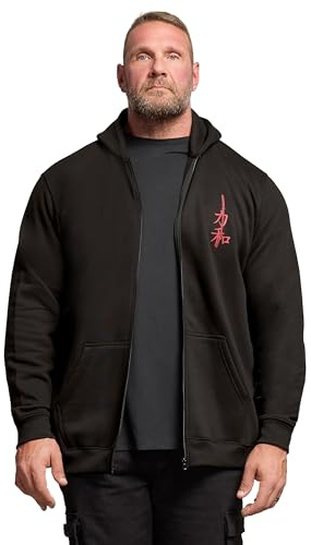 BadRhino Big & Tall Japanese 'Samurai' Zip Through Hoodie - Men's - Plus Size Curve Black