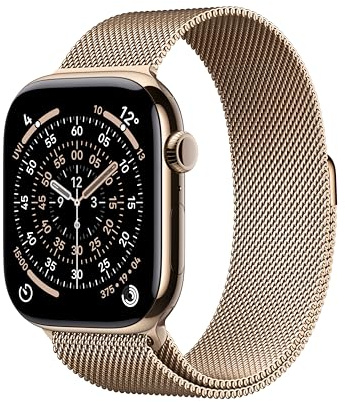 Apple Watch Series 11 GPS + Cellular 46mm Smartwatch with Gold Titanium Case with Gold Milanese Loop M/L. Sleep Score, Fitness Tracker, Health Monitoring, Always-On Display, Water Resistant