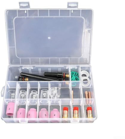 Gaslinsen-Set für WIG-Schweißbrenner, Gaslinsen-Set mit Glasbecher Nr. 12 für WP-17/18/26 kompatible Taschenlampen, Kupfer- und Glaskomponenten für stabile Leistung, 31-teilig