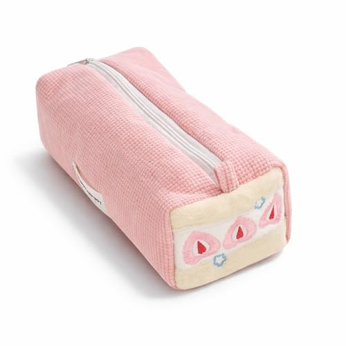 Federmäppchen Cord Stoff - Großes Mäppchen Rosa für Mädchen Teenager - Erdbeerkuchen Design Federmäppchen für Mädchen - Rosa