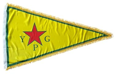 Premium YPG Satin Flagge mit goldenen Fransen - Kurdistan Flagge - Kurdish Flag 90x150cm 60x90cm (60x90cm)