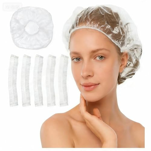 100 Pack Thick Disposable Shower Caps Waterproof Large Plastic Hair Covers | Disposable Shower Caps for Women Men Kids, Travel & Deep Conditioning Hair Treatment, Thick Plastic, Shoe & Bag Protector