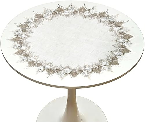 Runde Spitzen Tischdecken 60 cm in Beige Elegante Tischdecken für Esszimmer | Stilvolle Tischdecke Rund als Tischdecke Beige Tischdekoration, Vintage Home Deko für Couchtisch und Festliche Anlässe