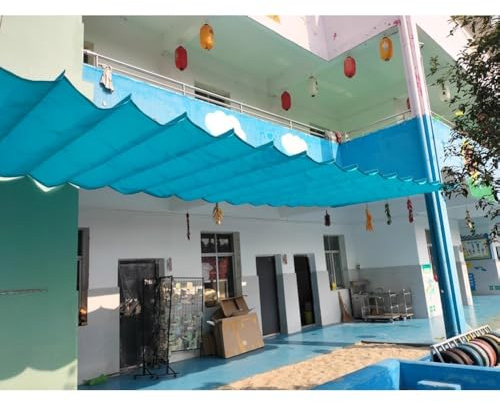 Vela Ondulata A Forma Di U, Telescopica Tettoia Per Pergola Copertura Ombreggiante Retrattile Con Kit Di Installazione Per Patio Esterno(Blu,1.2x2m)