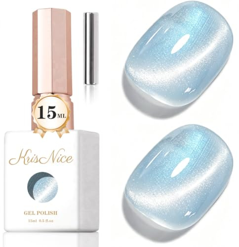 KRISNICE 0.5 OZ Cat Eye Gel Polish with Magnet 15ML Holographic Glitter Shimmer Translucent Jelly Color Magnetic Nail Polish Salon DIY at Home (Mermaid Baby Blue, MY050)