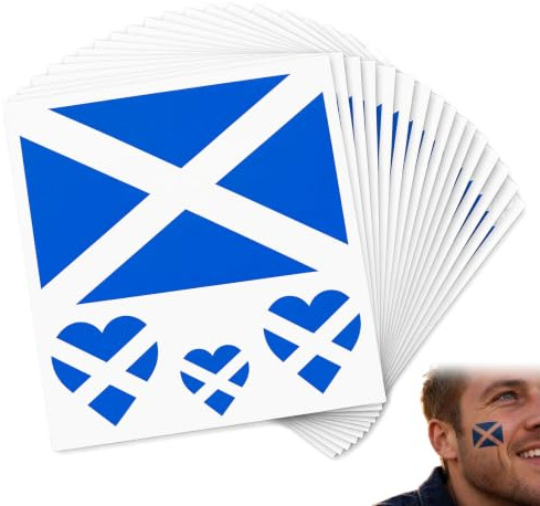 20 Pcs Scotland Flag Temporary Tattoos Stickers, World Cup Football Decorations, Patriotic Face Tattoo Transfer for Sports Fans, National Day & Party Accessories