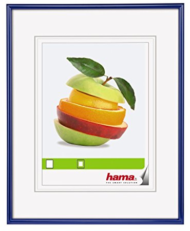 Hama Bilderrahmen Sevilla, 10 x 15 cm mit Passepartout 7 x 10 cm, hochwertiges Glas, Kunststoff Rahmen, zum Aufhängen und Aufstellen, blau