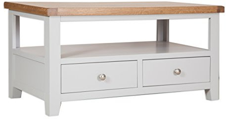Oak and Pine Online Dorset French Grey Painted Oak & Pine 2 Drawer Tv Coffee Table Unit Living Room Furniture