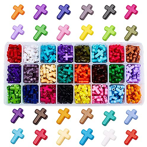PH PandaHall 480 Stück Acryl-Kreuzperlen, 24 Farben, bunte Kreuz-Charms, Abstandshalter, lose Perlen für Ostern, Eid, Mubarak, Ramadan, Dekoration, Schmuck, Halsketten, Freundschaftsarmbänder,