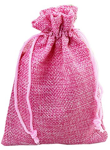 Homieco 50 Pezzi Natur Jute Sacchetti Regalo Sacchetto Dei Gioielli Sacco Coulisse Matrimonio Favore Sacchetti per Festa di Matrimonio e Mestiere Fai Da Te (Rosa)