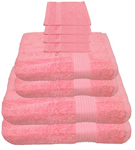 Julie Julsen 8 TLG Handtuchset 2 Badetücher 2 Handtücher 4 Waschhandschuhe Reine Baumwolle über 30 Farben Rosa