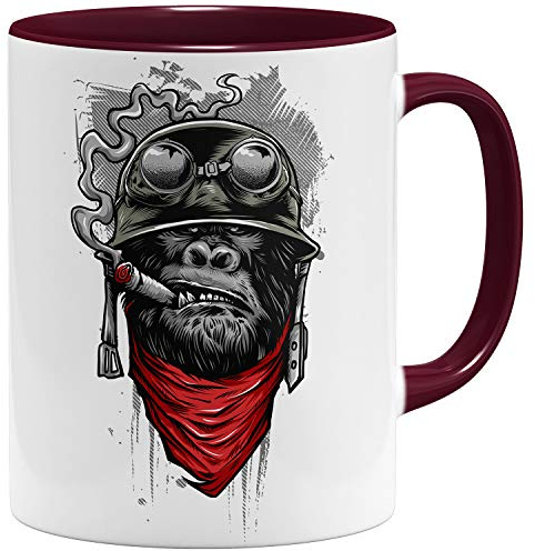 OM3® - Gorilla-of-Duty - Kaffee-Tasse - Keramik Becher - 11oz 325ml - Beidseitig Bedruckt - Bordeaux