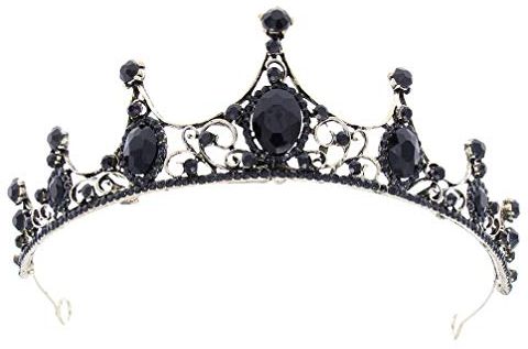 Minkissy Hochzeitskrone Schwarz Hochzeit Diademe Strass Krone Königin Krone Tiara Stirnband Barock Krone für Brautfrau