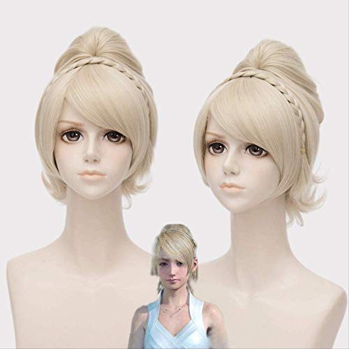 IHYAMS Perücken Spiel Final Fantasy XV Lunafreya Cosplay Perücken Prinzessin Hellgold Haar Halloween, Bühnenkostüme Perücke + Perückenmütze