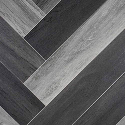 Parquet Wood Style Flash Vinyl Flooring 2.3mm Realistic Foam Backed Lino Slip Resistant (Grey Modern Parquet, 3m x 2m)