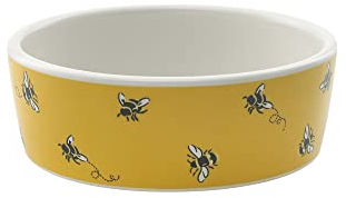 Cath Kidston Ceramic Dog Bowl – Small Bee Print Pet Feeding & Water Dish | 13x13x5cm | Yellow | Dishwasher Safe