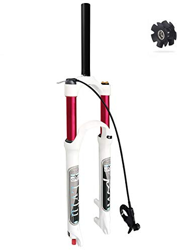 LvTu Luft Fahrrad MTB Federgabel 26 27.5 29 Zoll Weiß 140mm Federweg 32mm Rotes Innenrohr, Mountainbike Leicht Scheibenbremse Vorderrad Gabel (Color : Straight Remote Lockout, Size : 29)