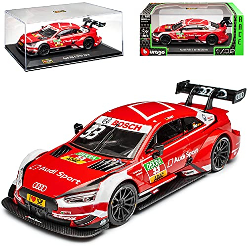 A*u*d*i A5 RS5 F5 II RS5 DTM Rene Rast Meister 2018 Coupe Rot 2. Generation Ab 2016 mit Sockel und Vitrine 1/32 Burago Modell Auto mit individiuellem Wunschkennzeichen