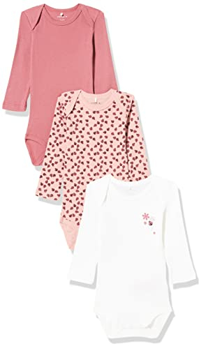 NAME IT Baby - Mädchen Nbfbody 3p Ls Deco Rose Noos Body, Rosa, 74 EU