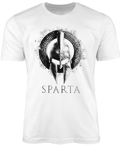 Neverless® Herren T-Shirt Aufdruck Sparta Helm Krieger Warrior Printshirt T-Shirt Used Look Slim Fit Fashion Streetstyle